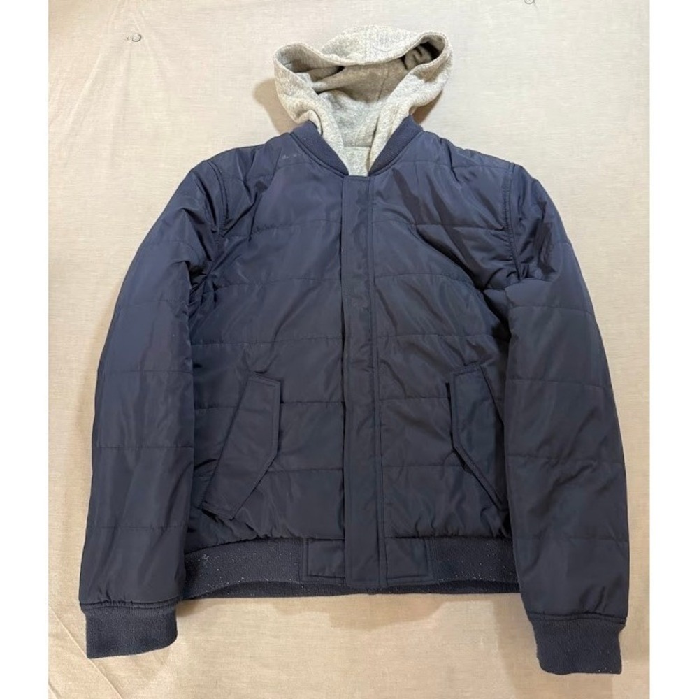 American Eagle Mens Quilted Reversible Jacket Hooded Navy Blue Size L‎